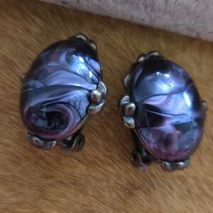 Vintage Elegant Slag Glass Purple Clip-On Earrings